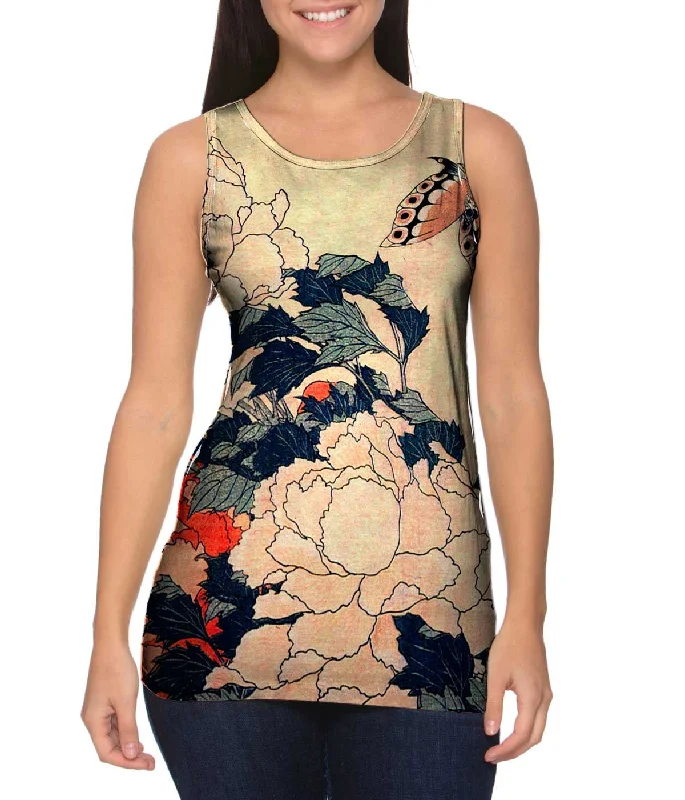 Plunge Neck Women's Seamless Tank Tops for a Smooth FitKatsushika Hokusai - "Peonies with Butterfly"