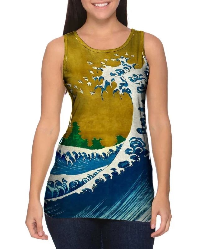 Scoop Neck Women's Linen Blend Tank Tops for SummerKatsushika Hokusai "The Wave"