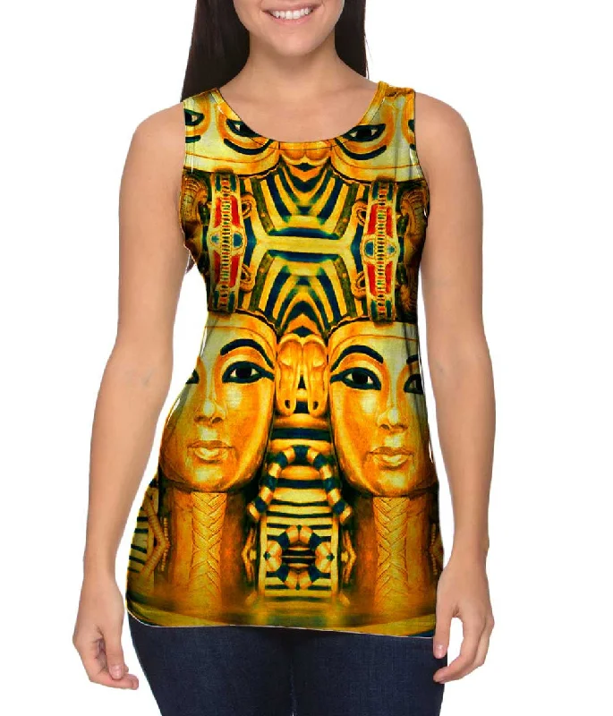 Plus Size Women's Ruffled Hem Tank Tops with Floral PrintsKing Tut Reincarnation Black Stripes Copy