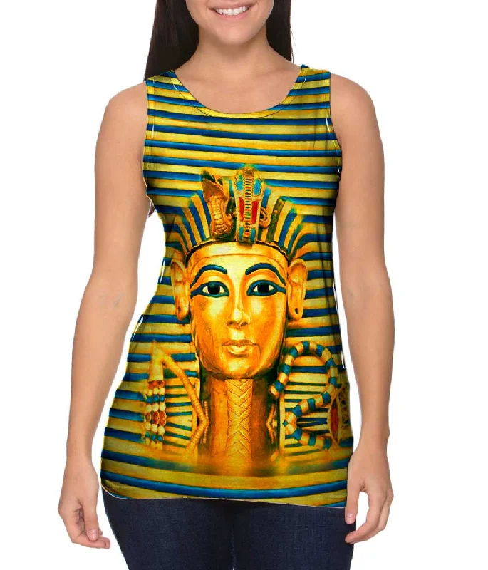 Plus Size Women's Side - Slit Tank Tops in Metallic ShadesKing Tut Stripes