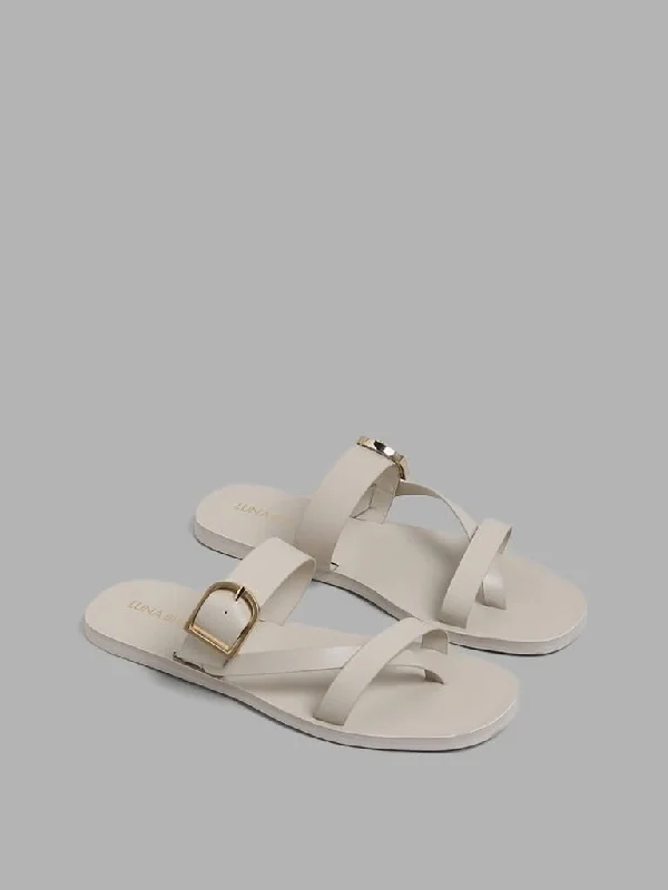 LUNA BLU Ivory Buckled Three Band Sandals