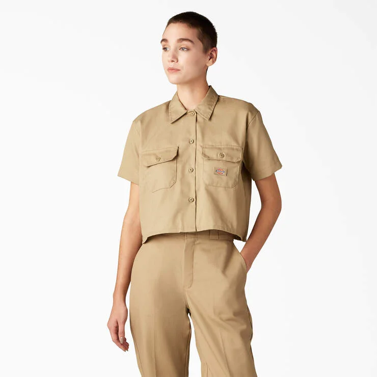 Women's Cropped Work Shirt, Khaki