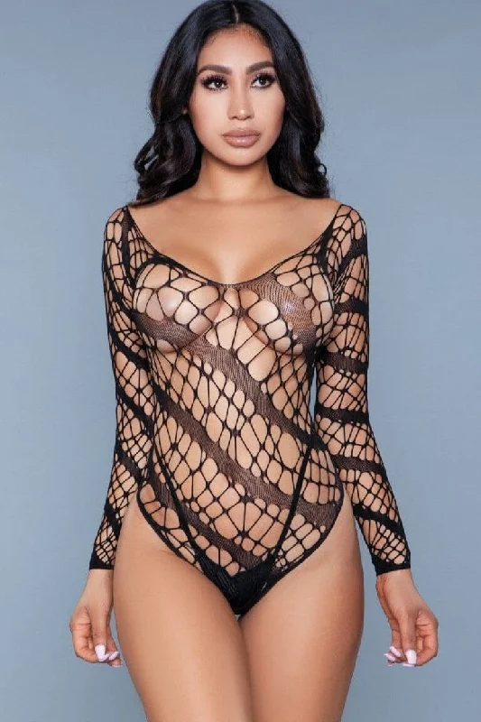 Lace Bodysuits for a Sexy and Elegant Bedroom LookFishnet Long Sleeves Bodysuit