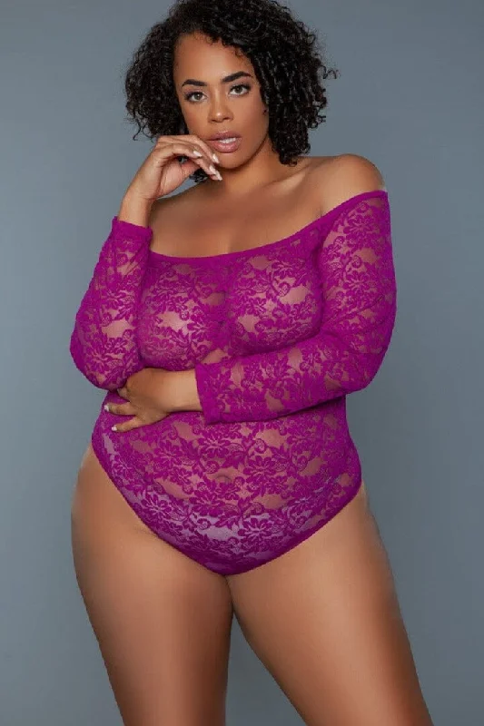 Ruffled Bodysuits with a Playful and Feminine TouchFuchsia Scooped Neck Long Sleeves Bodysuit | Plus Size