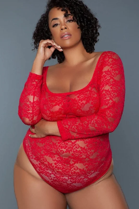 Cut - Out Bodysuits for a Trendy and Fashion - Forward StyleRed Hot Long Sleeved Bodysuit | Plus Size