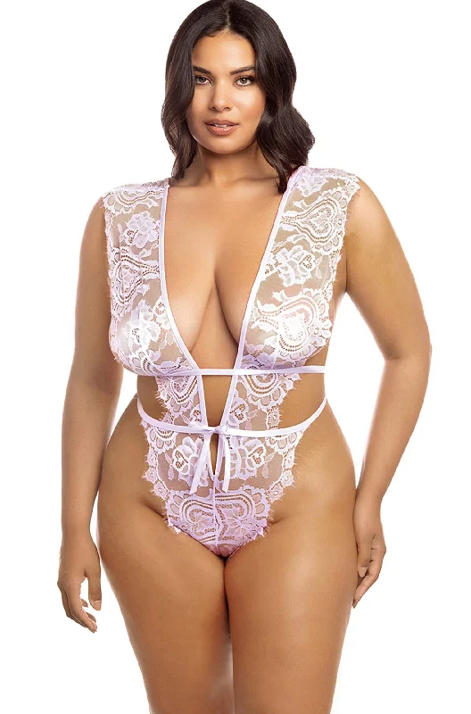 Plus - Size Bodysuits with a Comfortable and Flattering FitSoft Cup Eyelash Lace Teddy