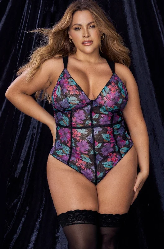 Plus - Size Bodysuits with a Comfortable and Flattering FitEnchanting Floral Mesh Bodysuit