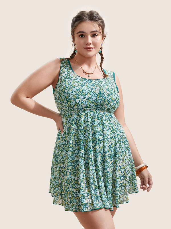 Swim sets with a high - neck design for a more modest optionDitsy Floral Round Neck Cut Out Swim Dress