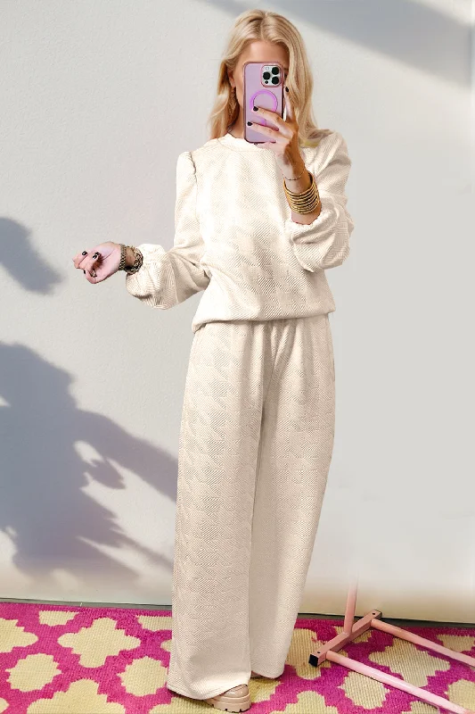 Organic Cotton Bodysuits for an Eco - Friendly and Comfortable OptionTexture Long Sleeve Top and Wide Leg Pants Set