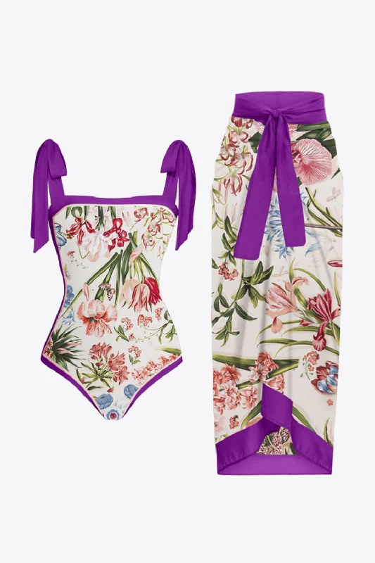 Swim sets with a reversible design for two looks in oneFloral Tie Shoulder Two-Piece Swim Set