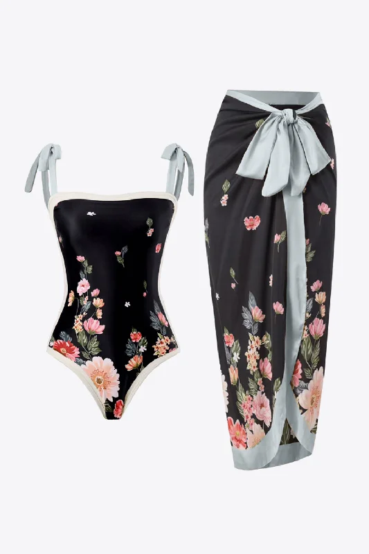 Swim sets with a high - cut bottom for a more flattering and leg - lengthening lookFloral Tie-Shoulder Two-Piece Swim Set