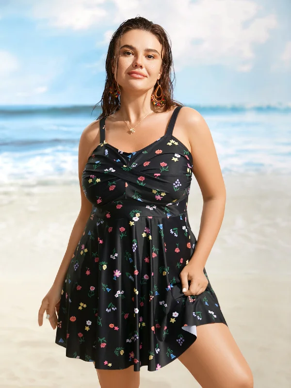 Swim sets with adjustable straps for a customized fitHeart Neckline Floral Twist Front Swim Dress