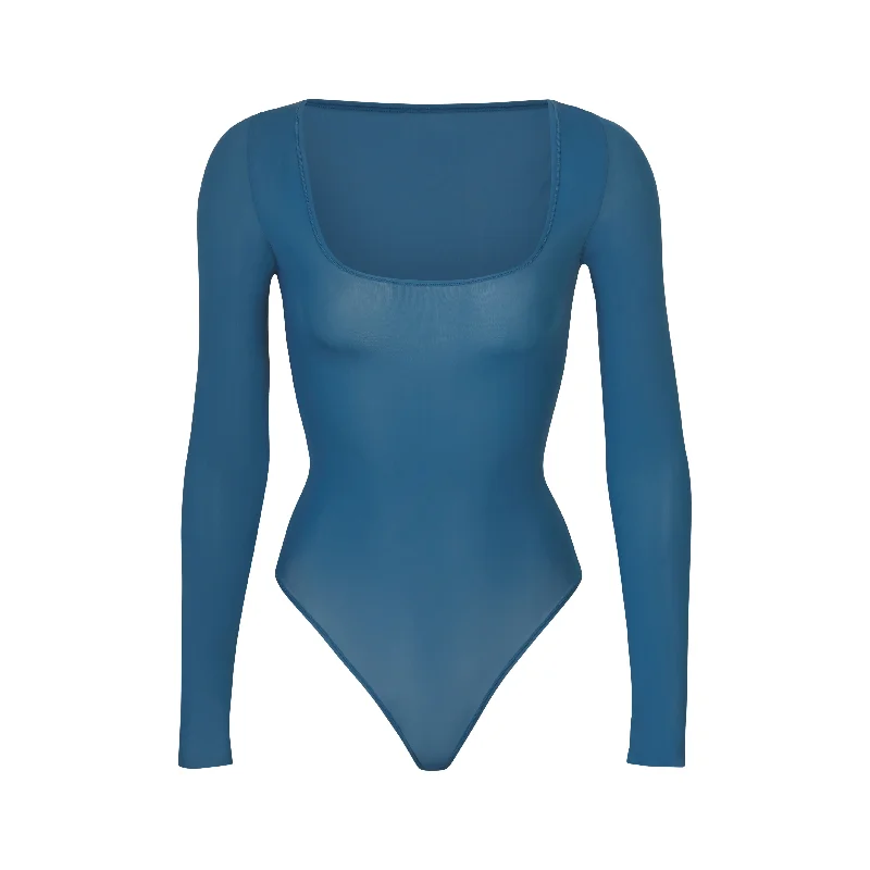 Crop Bodysuits to Pair with High - Waisted BottomsJELLY SHEER LONG SLEEVE BODYSUIT | OCEAN