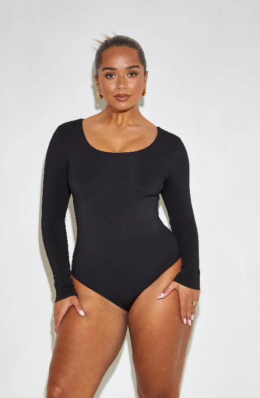 Lace Bodysuits for a Sexy and Elegant Bedroom LookLong Sleeve Scoop Neck 'Charlotte' Bodysuit - Black