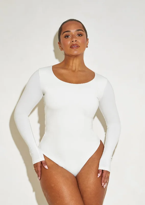 Mesh Bodysuits for a Bold and Edgy Fashion StatementLong Sleeve Scoop Neck 'Charlotte' Bodysuit - Coconut