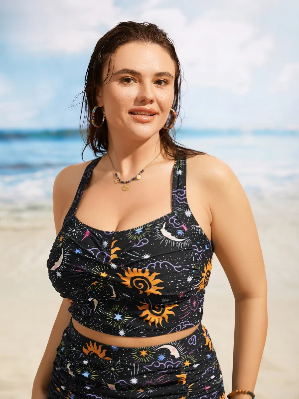 Swim sets with a keyhole front for a sexy detailMoon & Star Heart Neckline Twist Front Swim Top