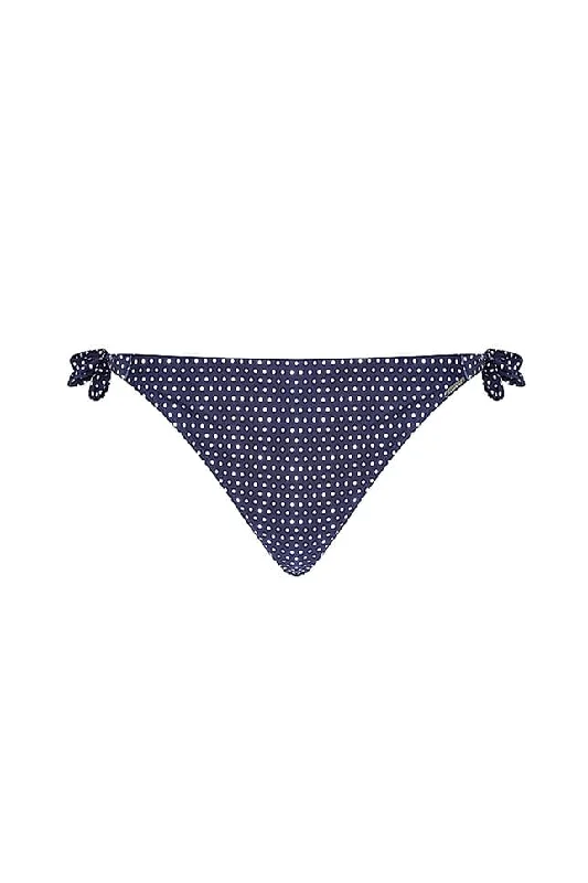 Lace - trimmed bikini for an elegant and romantic touchNavy & White Dots Tie Side Swim Pant Bikini Bottoms