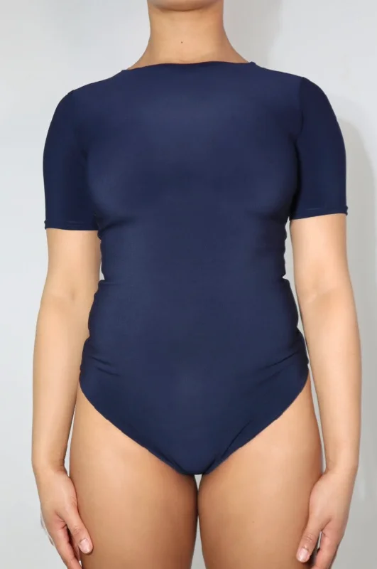 Convertible Straps Bodysuits for Multiple Styling OptionsShort Sleeve T-Shirt Style 'Lauren' Bodysuit - Navy