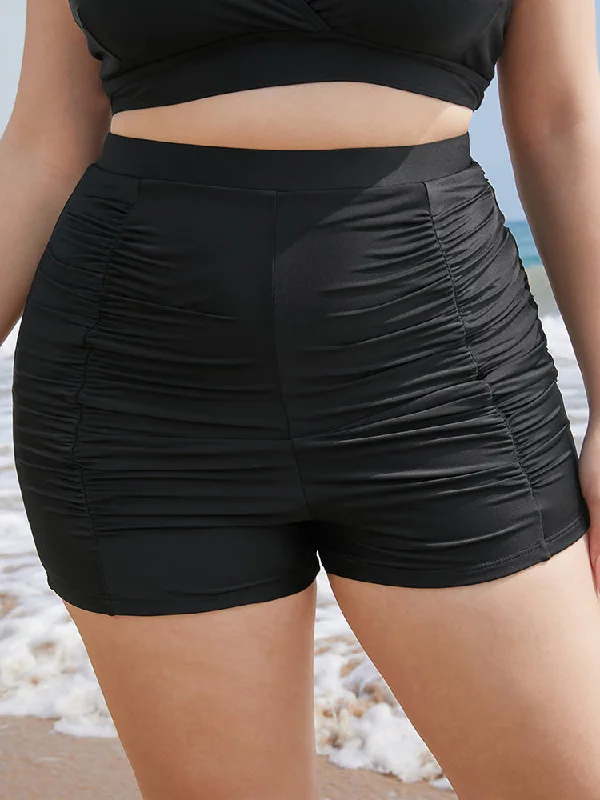 Swim sets with built - in bras for added supportSolid High Waist Ruched Detail Swim Shorts