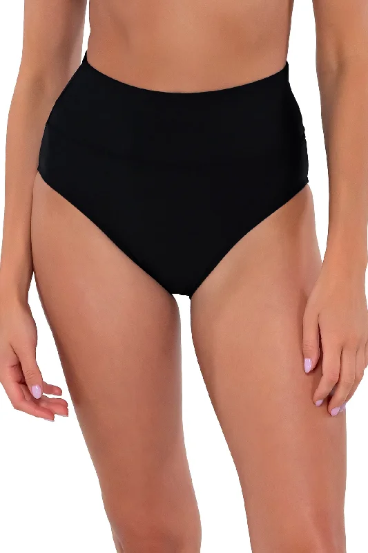 High - waisted bikini for a retro and tummy - flattering lookSunsets Swimwear Hannah Black High Waist Bikini Bottom 33B