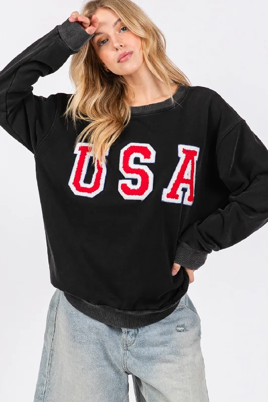 Neon Bodysuits to Stand Out at PartiesUSA Letter Patch Round Neck Sweatshirt