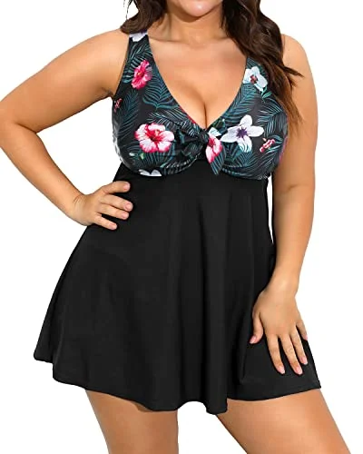 Plus size swimwear for cruise ship vacationsPlus Size Swim Dress Two Piece Tankini Swimsuits for Women Flowy Bathing Suits