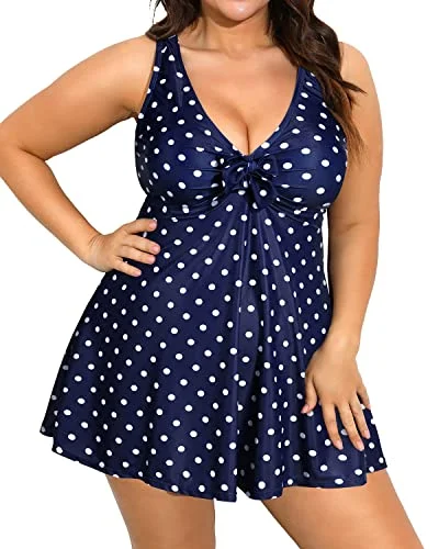 Plus size quick-dry swimsuits for convenienceFlowy Tankini Swimsuits For Plus Size Women-Blue Dot