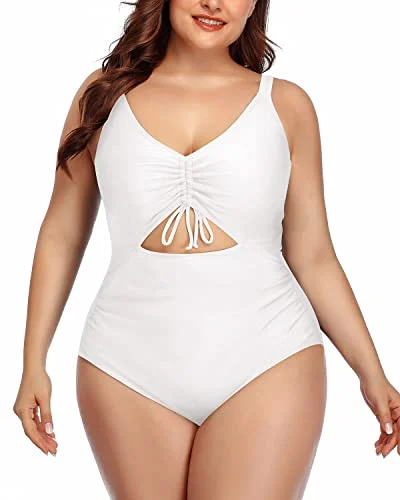 Plus size swimwear for hourglass figuresHigh-Waisted Tummy Control Large Size Swimwear-White