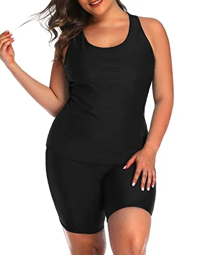 Plus size swimsuits with tummy control panelsTrendy Plus Size Two Piece Bathing Suit Racerback And Boyshort-Black