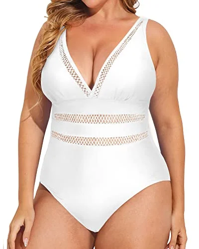 Plus size swimwear for beach vacationsCharming Deep V-Neck Push Up Swimwear-White