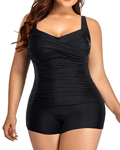 Plus size floral swimsuits for summerRetro Twist Front Plus Size One Piece Swimsuits For Curvy Women-Black