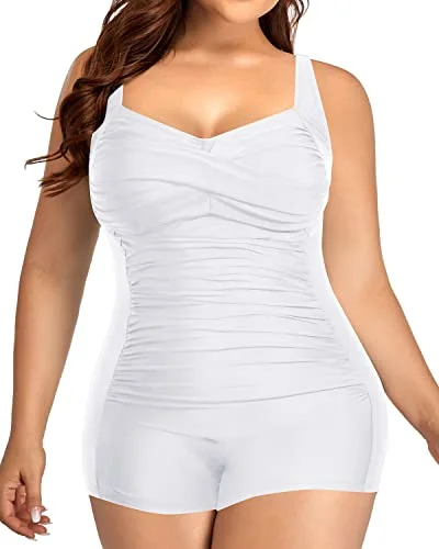 Plus size swimsuits with bust support for larger cup sizesFront Twist Tummy Control Plus Size Tall Swimwear-White