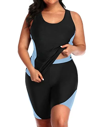 Plus size swimsuits for broad shouldersHigh Waisted Plus Size Tankini Tummy Control And Boyshorts-Black