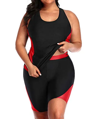 Plus size swimsuits with ombre designsRacerback Plus Size Tankini Tummy Control And Boyshorts-Black And Red