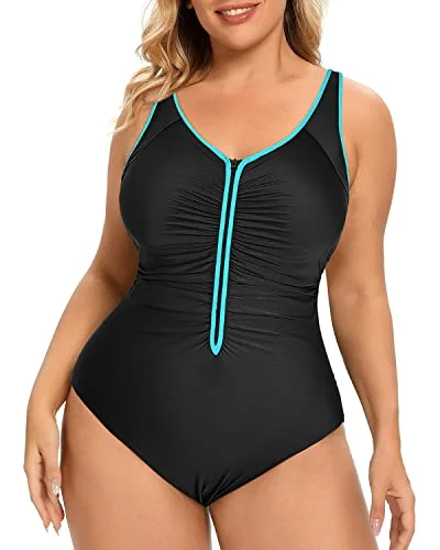 Plus size swimsuits for full hips and thighsWomen's Zipper Bathing Suits Plus Size Tummy Control One Piece Swimsuits